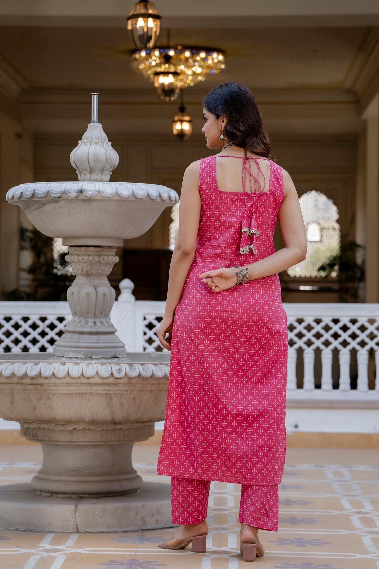 Women Pink Printed Straight Kurta With Trouser And Dupatta | LASVINI - Redefining Indian Fashion with Elegance
