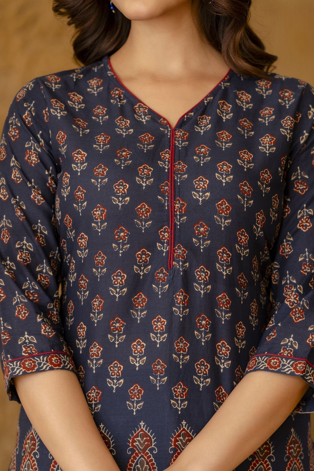 Women Blue Tunic With Three Quarter Sleeves | LASVINI - Redefining Indian Fashion with Elegance