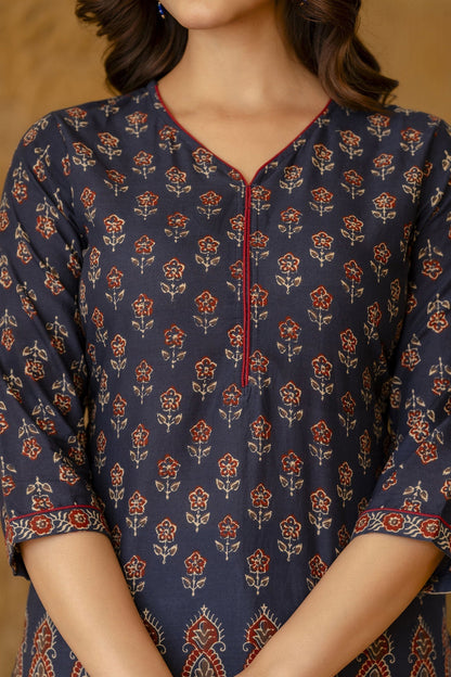 Women Blue Tunic With Three Quarter Sleeves | LASVINI - Redefining Indian Fashion with Elegance