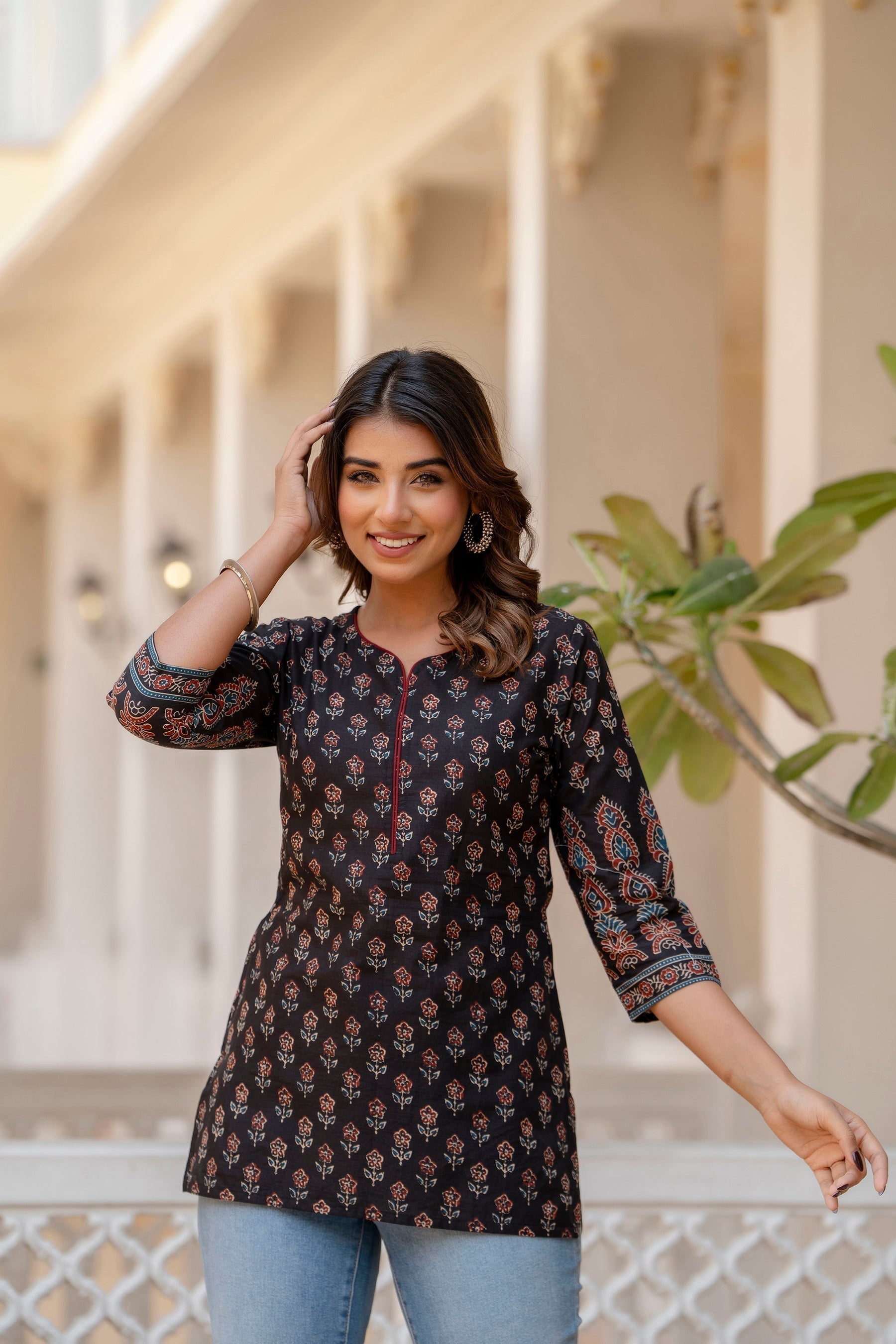Women Black Tunic With Three Quarter Sleeves | LASVINI - Redefining Indian Fashion with Elegance