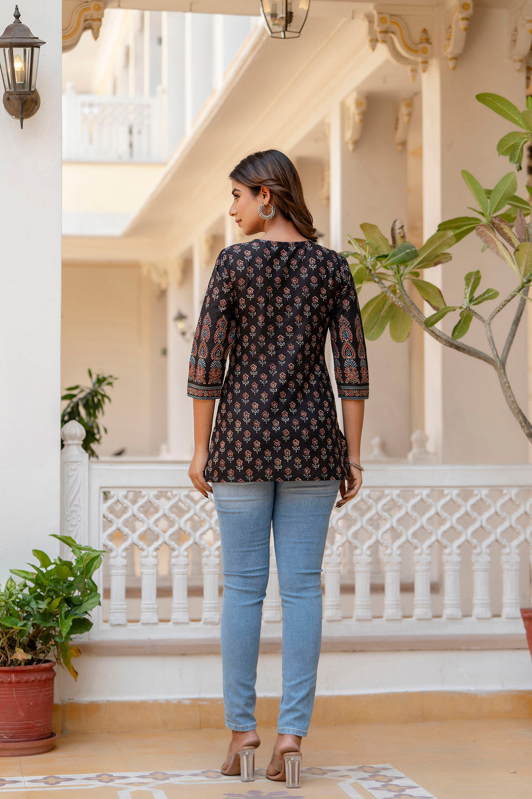 Women Black Tunic With Three Quarter Sleeves | LASVINI - Redefining Indian Fashion with Elegance
