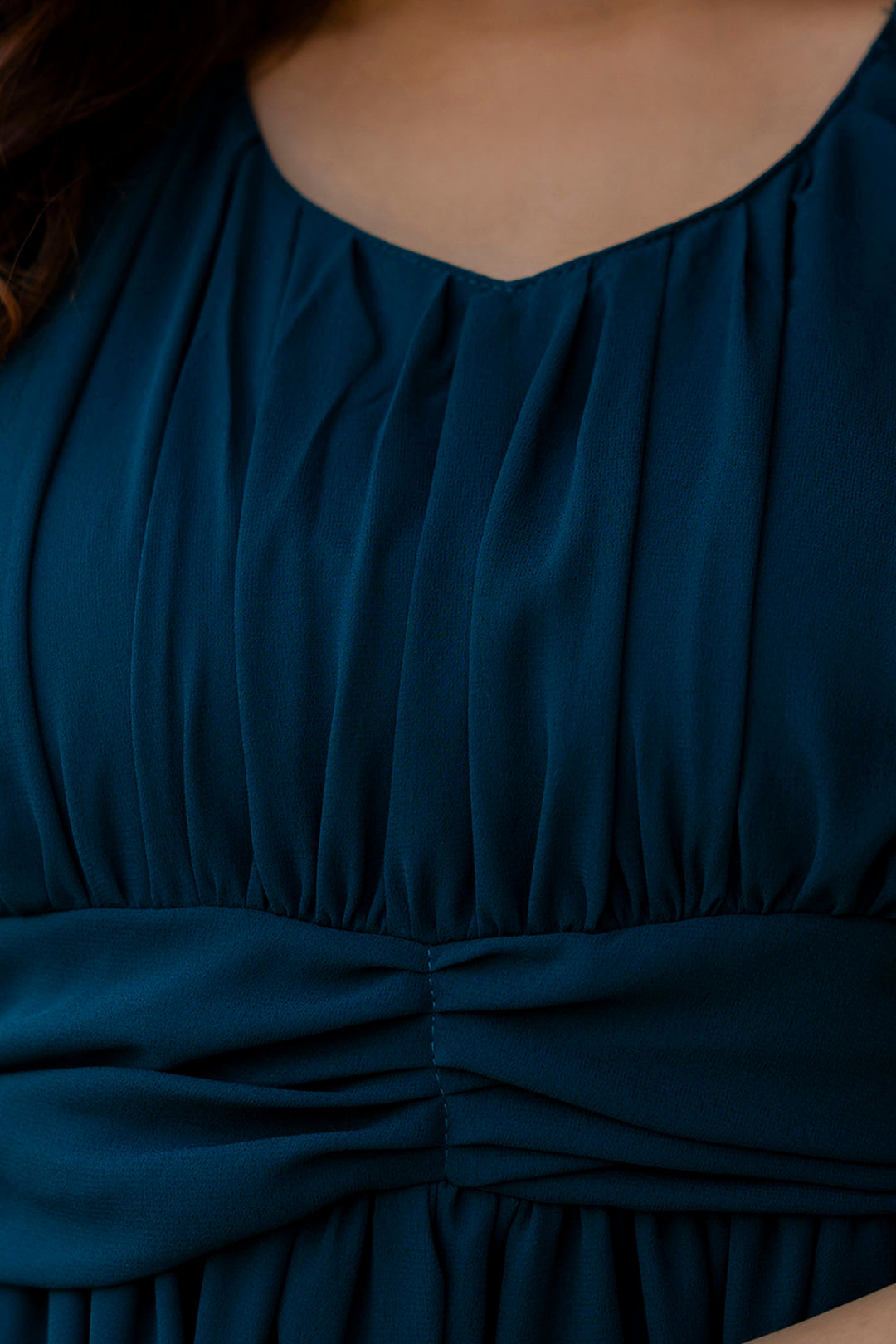 Women Teal Sleeveless Georgette Western Dress | LASVINI - Redefining Indian Fashion with Elegance