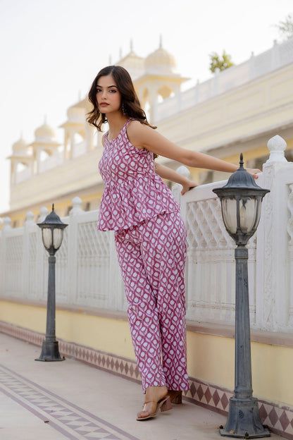Women Mauve Printed Co-Ord Set | LASVINI - Redefining Indian Fashion with Elegance