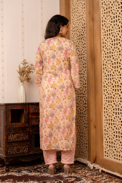 Women Pink Printed Straight Kurta And Trouser With Dupatta | LASVINI - Redefining Indian Fashion with Elegance