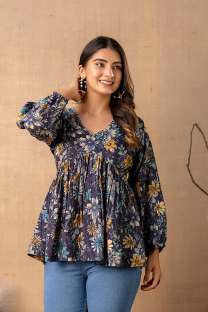 Women Navy Blue Peplum Tunic | LASVINI - Redefining Indian Fashion with Elegance