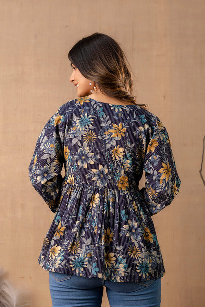 Women Navy Blue Peplum Tunic | LASVINI - Redefining Indian Fashion with Elegance