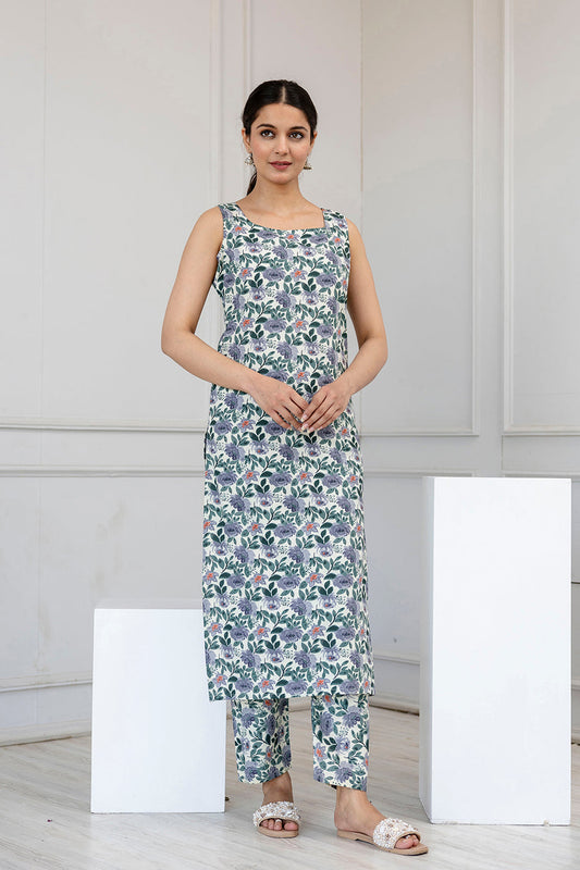 Women Off White Printed Straight Kurta With Trouser | LASVINI - Redefining Indian Fashion with Elegance
