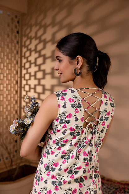 Women Off White Printed Straight Kurta With Trouser | LASVINI - Redefining Indian Fashion with Elegance