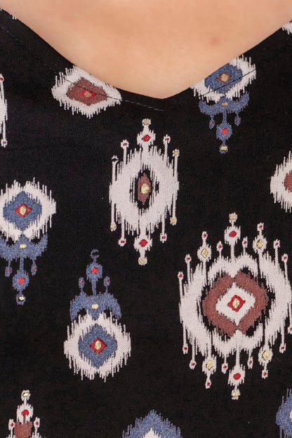 Women Black Printed Straight Kurta With Trouser | LASVINI - Redefining Indian Fashion with Elegance