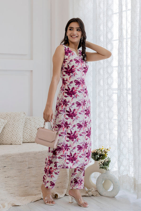 Women Off White Printed Straight Kurta With Trouser | LASVINI - Redefining Indian Fashion with Elegance