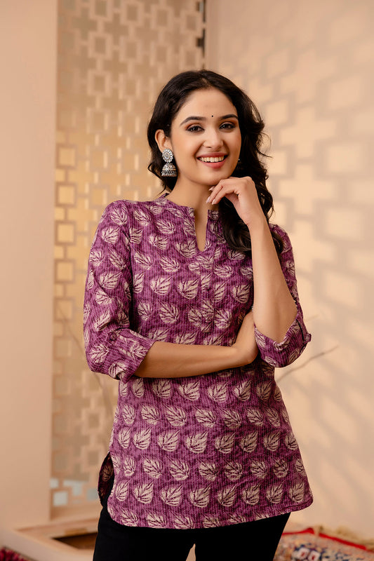 Women Purple Printed Straight Tunic | LASVINI - Redefining Indian Fashion with Elegance