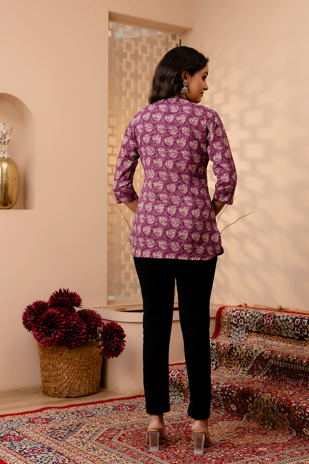 Women Purple Printed Straight Tunic | LASVINI - Redefining Indian Fashion with Elegance
