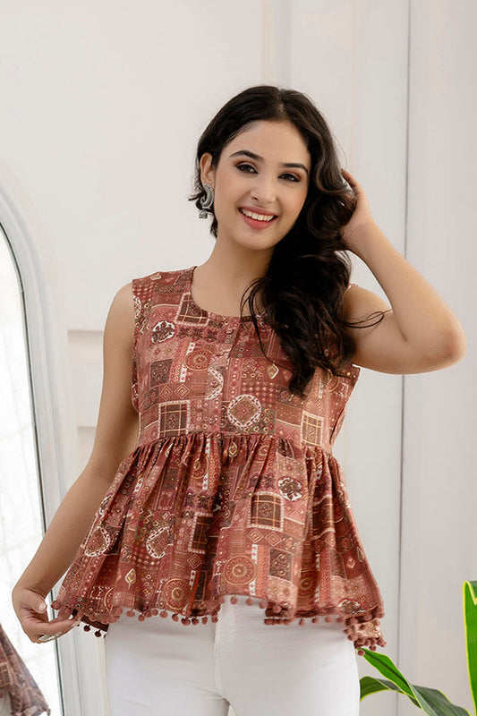 Women Mauve Printed Peplum Tunic | LASVINI - Redefining Indian Fashion with Elegance