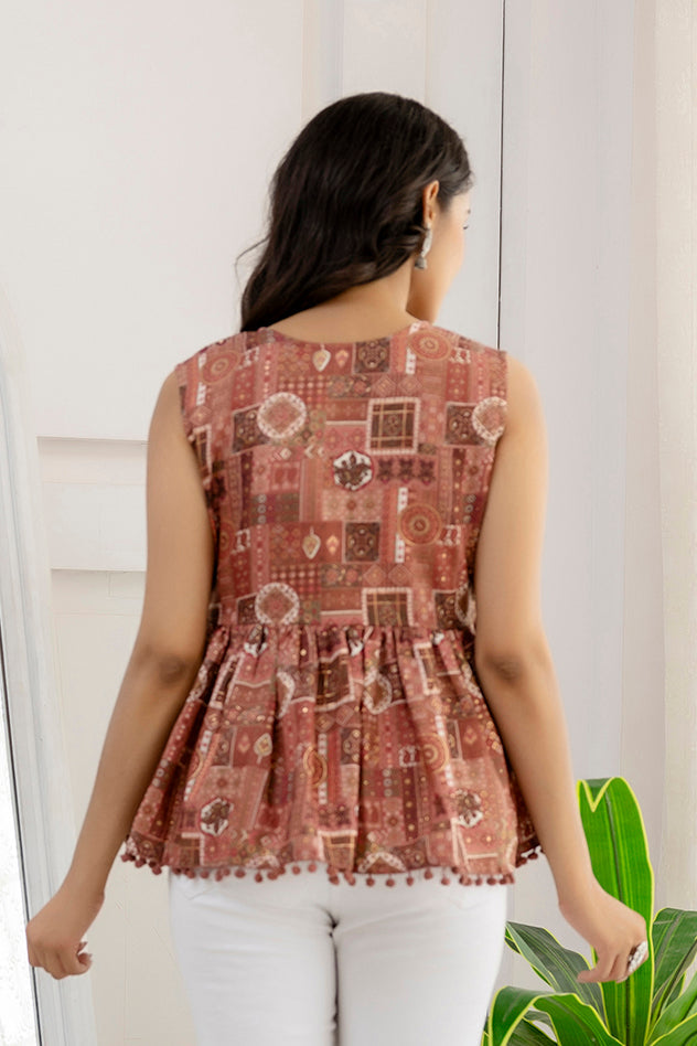 Women Mauve Printed Peplum Tunic | LASVINI - Redefining Indian Fashion with Elegance