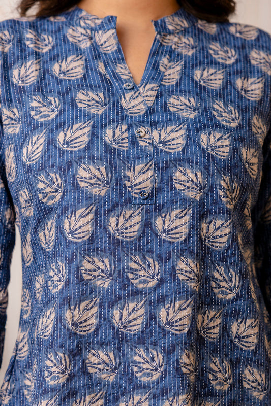 Women Blue Printed Straight Tunic | LASVINI - Redefining Indian Fashion with Elegance