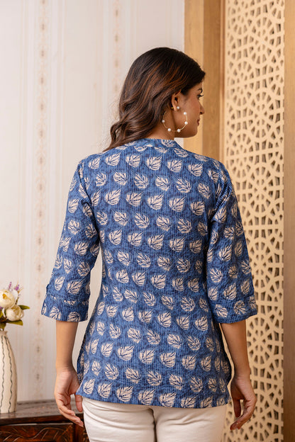 Women Blue Printed Straight Tunic | LASVINI - Redefining Indian Fashion with Elegance