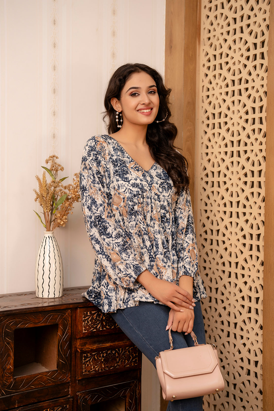 Women Blue Printed Peplum Tunic | LASVINI - Redefining Indian Fashion with Elegance
