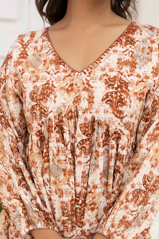 Women Rust Printed Peplum Tunic | LASVINI - Redefining Indian Fashion with Elegance