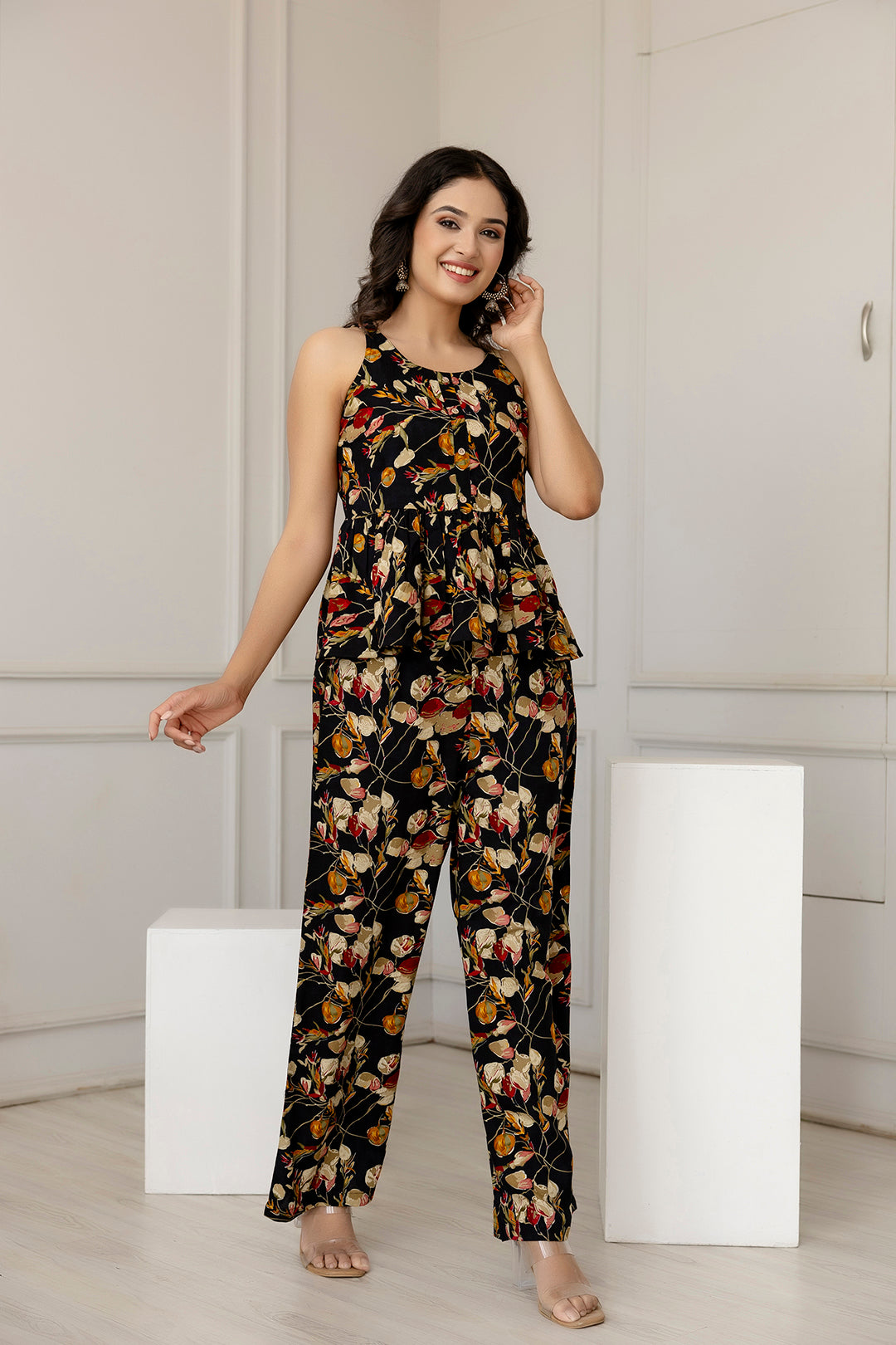 Women Black Printed Co-Ord Set | LASVINI - Redefining Indian Fashion with Elegance