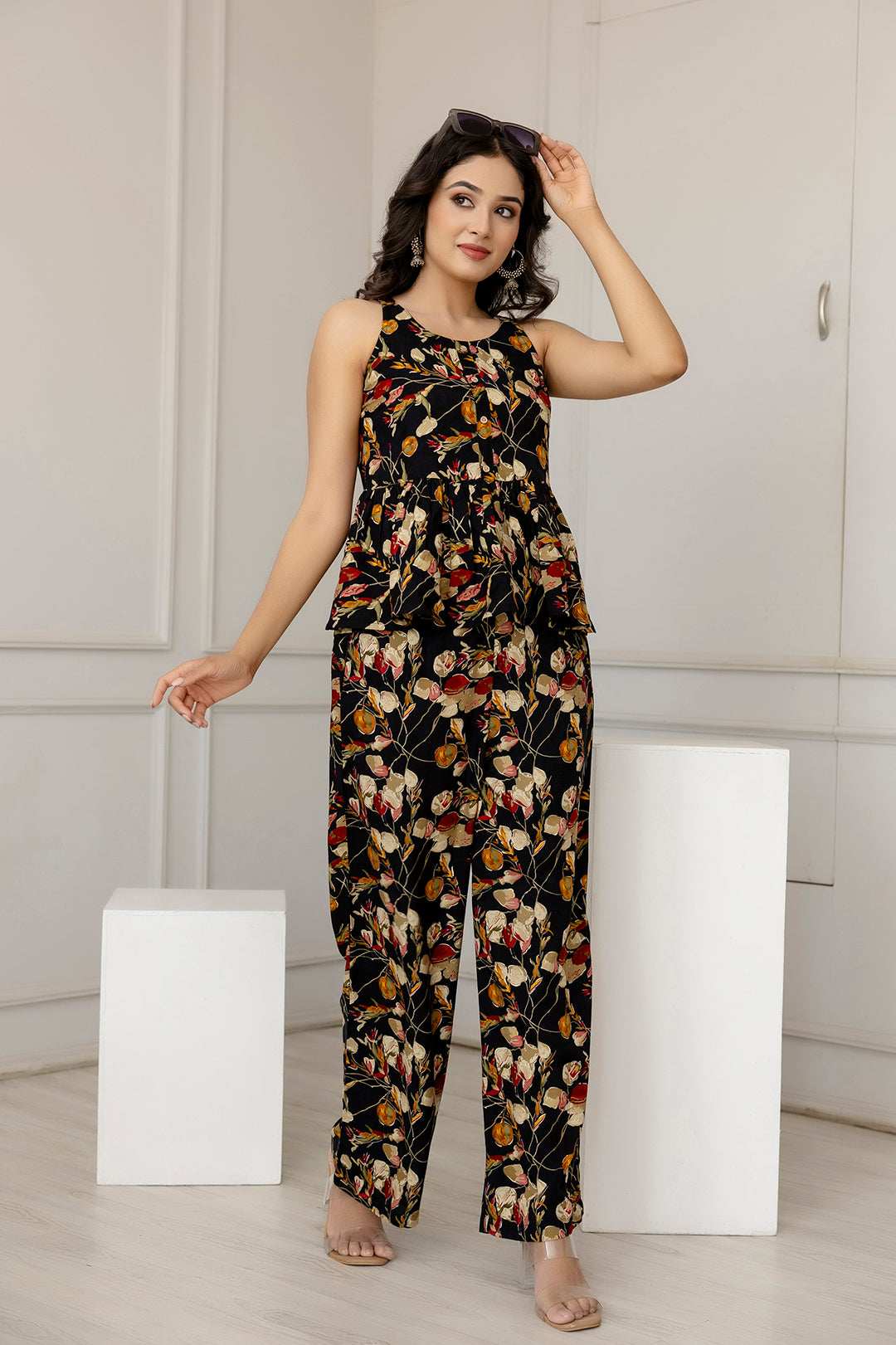 Women Black Printed Co-Ord Set | LASVINI - Redefining Indian Fashion with Elegance