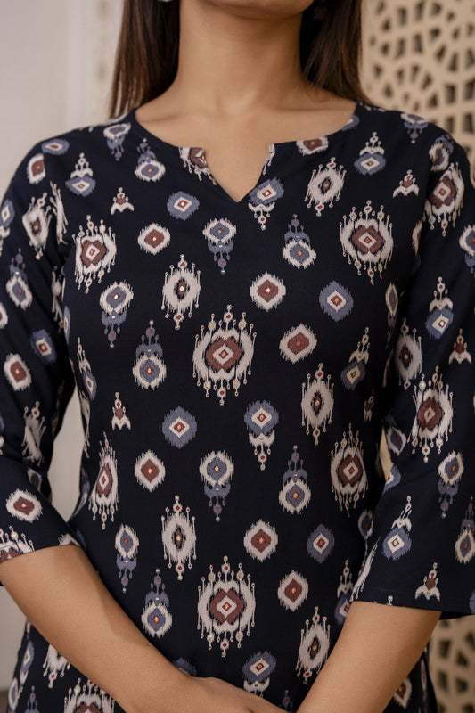 Women Black Printed Straight Tunic | LASVINI - Redefining Indian Fashion with Elegance
