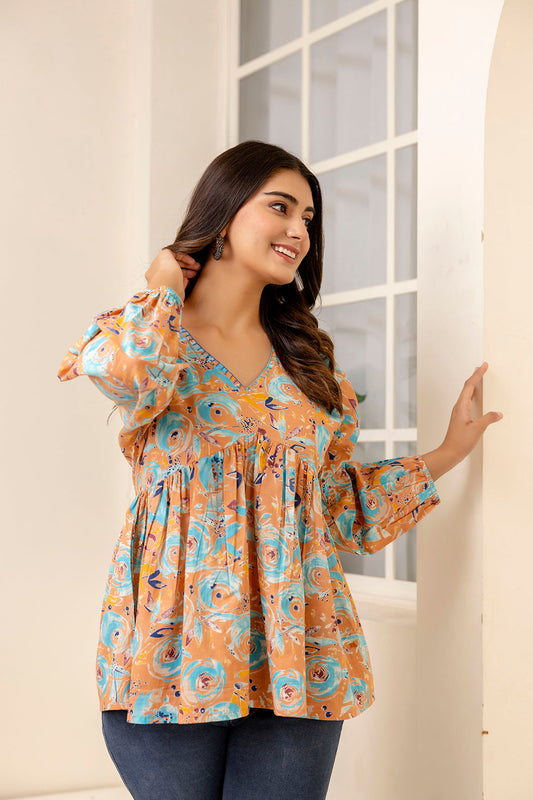 Women Multi Printed Peplum Tunic | LASVINI - Redefining Indian Fashion with Elegance