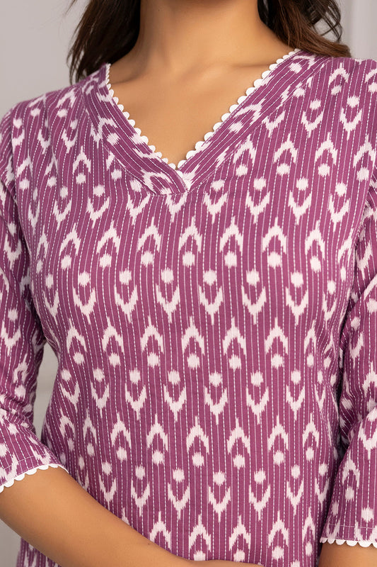 Women Purple Printed Straight Tunic | LASVINI - Redefining Indian Fashion with Elegance
