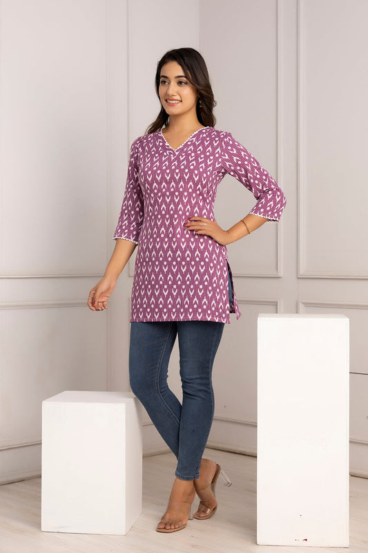 Women Purple Printed Straight Tunic | LASVINI - Redefining Indian Fashion with Elegance