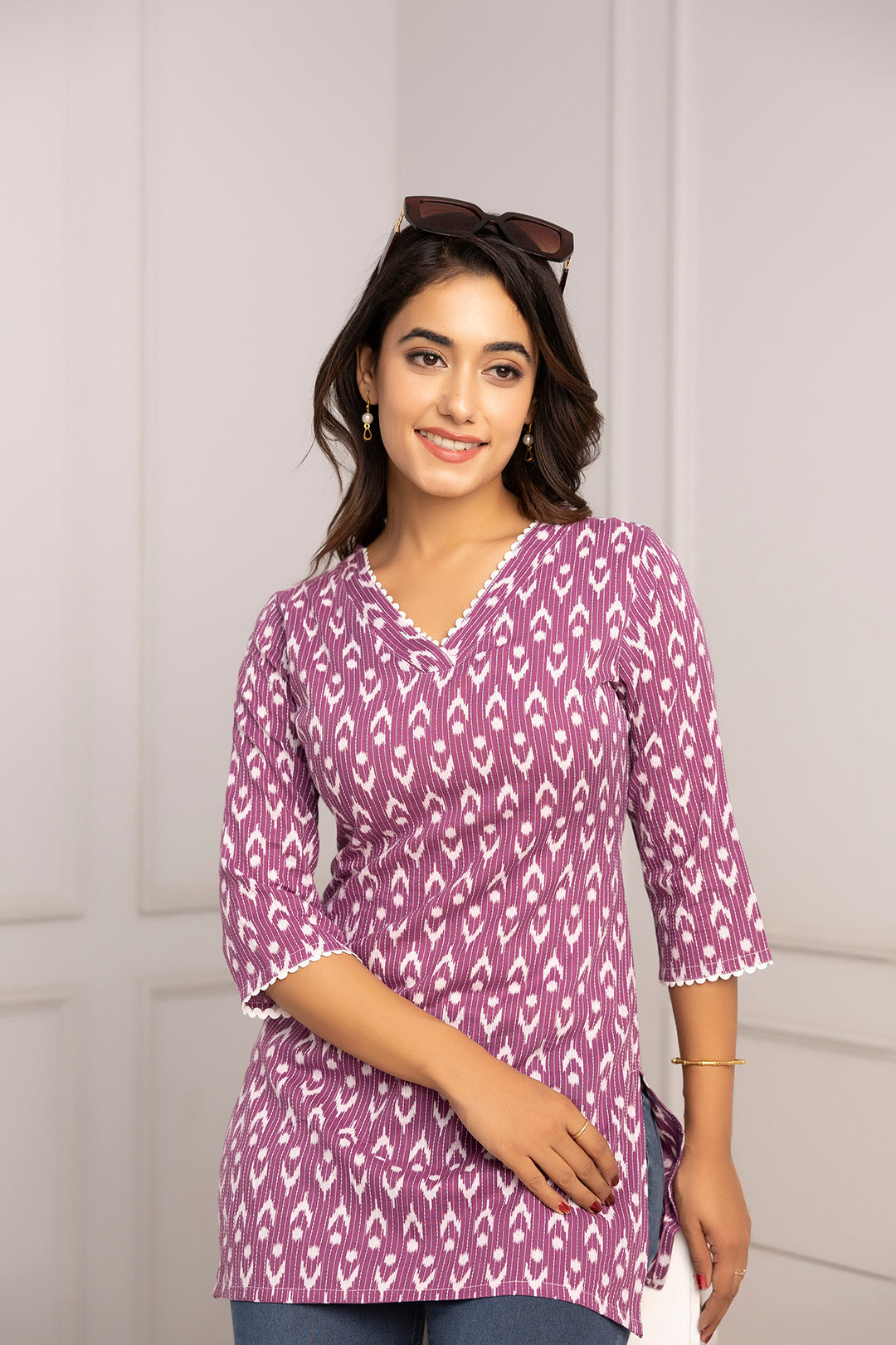 Women Purple Printed Straight Tunic | LASVINI - Redefining Indian Fashion with Elegance