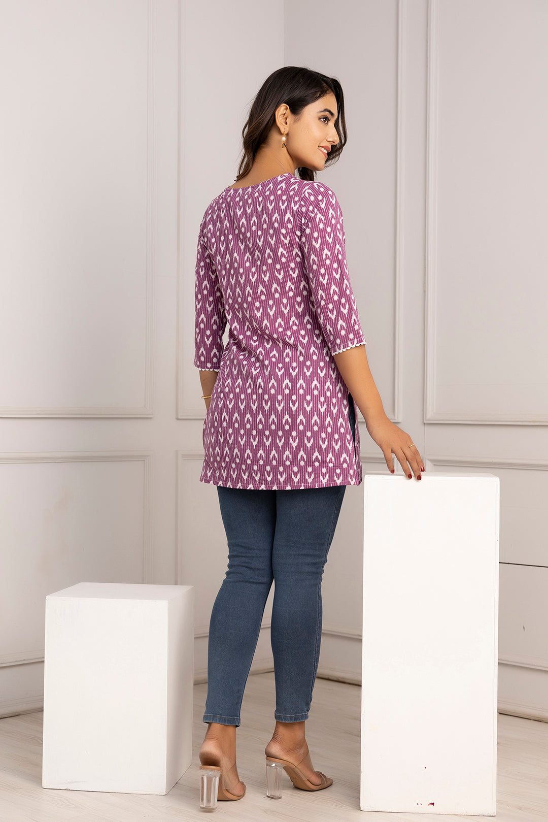 Women Purple Printed Straight Tunic | LASVINI - Redefining Indian Fashion with Elegance