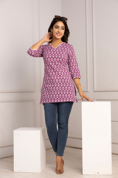 Women Purple Printed Straight Tunic | LASVINI - Redefining Indian Fashion with Elegance