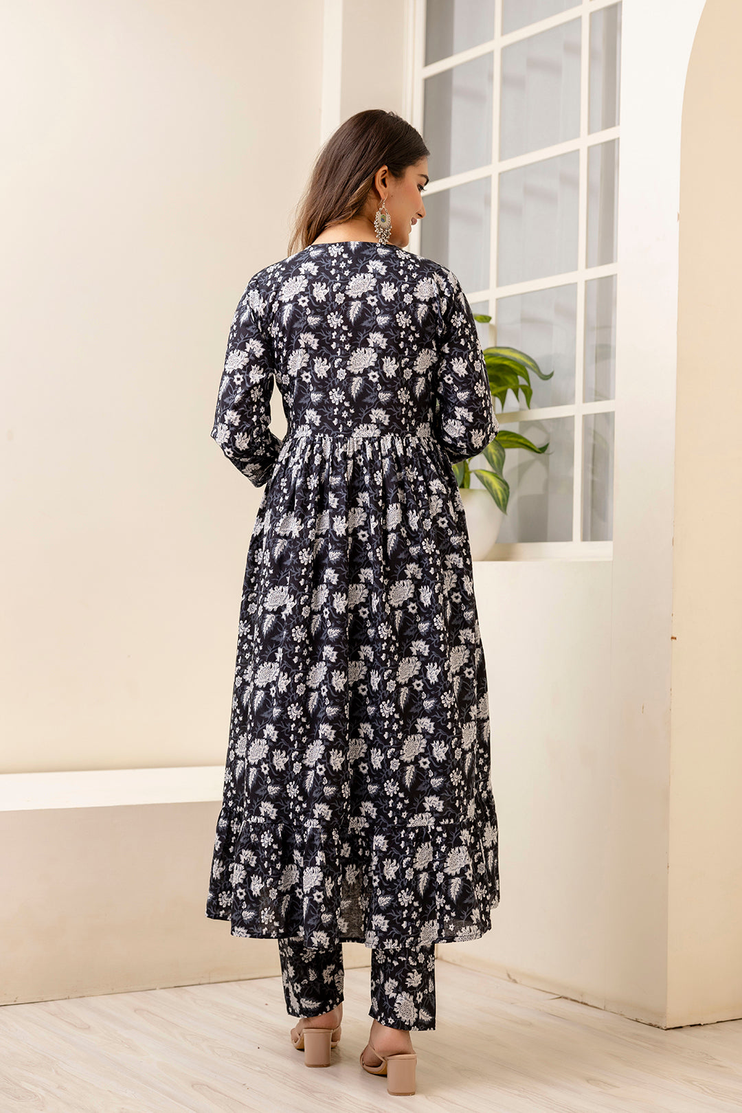 Women Black Ethnic Printed Anarkali Kurta And Trouser With Dupatta | LASVINI - Redefining Indian Fashion with Elegance