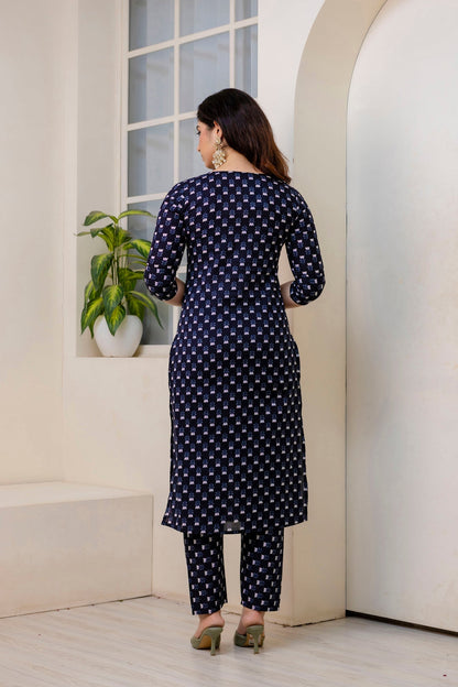 Women Black Ethnic Printed Kurta And Trouser With Dupatta | LASVINI - Redefining Indian Fashion with Elegance