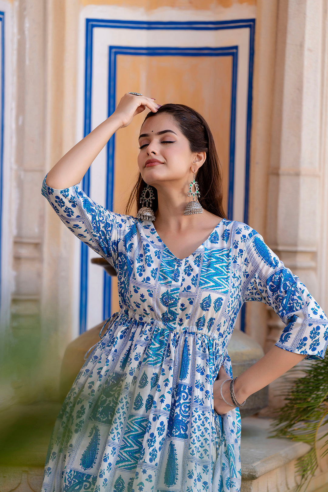 Off White Printed Anarkali Kurta Set With Dupatta For Women | LASVINI - Redefining Indian Fashion with Elegance