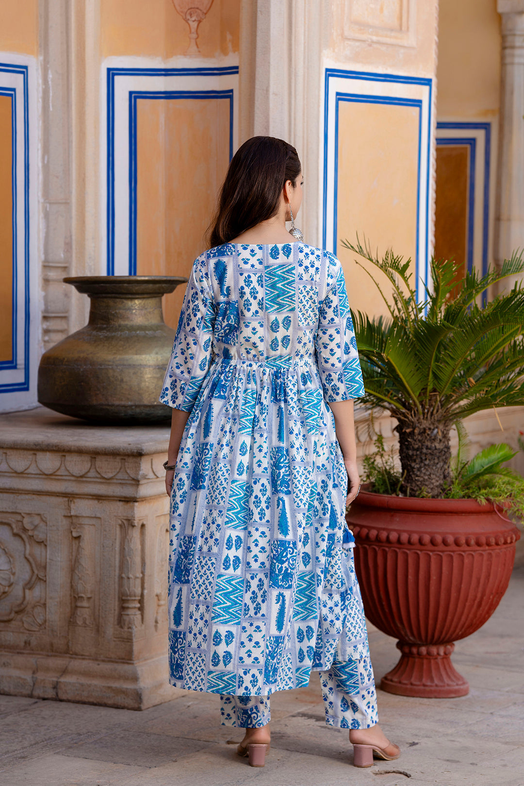 Off White Printed Anarkali Kurta Set With Dupatta For Women | LASVINI - Redefining Indian Fashion with Elegance