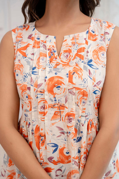 Women Off White Printed V-Neck Peplum Tunic | LASVINI - Redefining Indian Fashion with Elegance