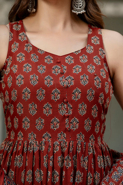Maroon Printed Kurti And Sharara Set With Dupatta | LASVINI - Redefining Indian Fashion with Elegance