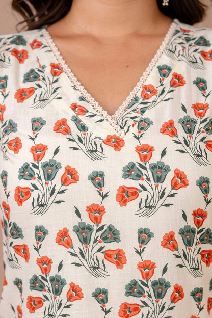 Women Off White Printed Straight Kurta With Trouser | LASVINI - Redefining Indian Fashion with Elegance
