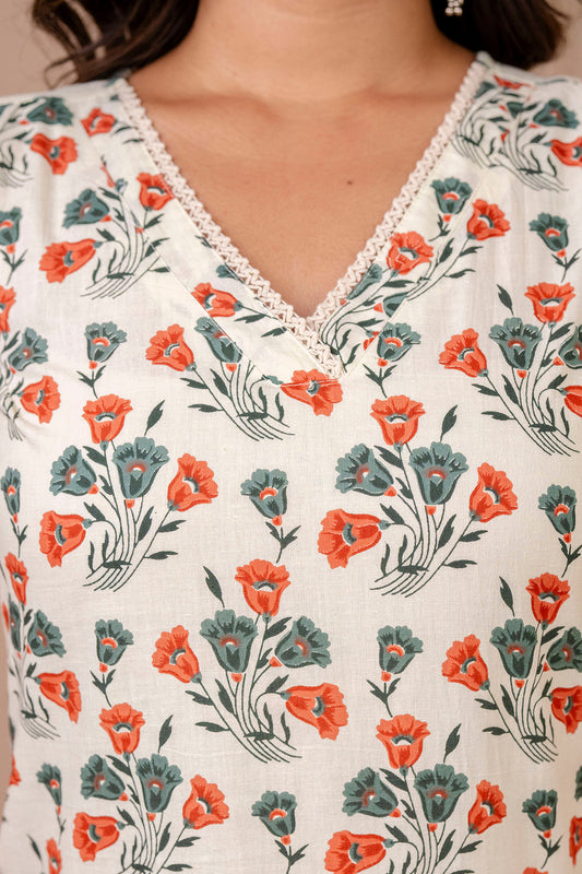 Women Off White Printed Straight Kurta With Trouser | LASVINI - Redefining Indian Fashion with Elegance