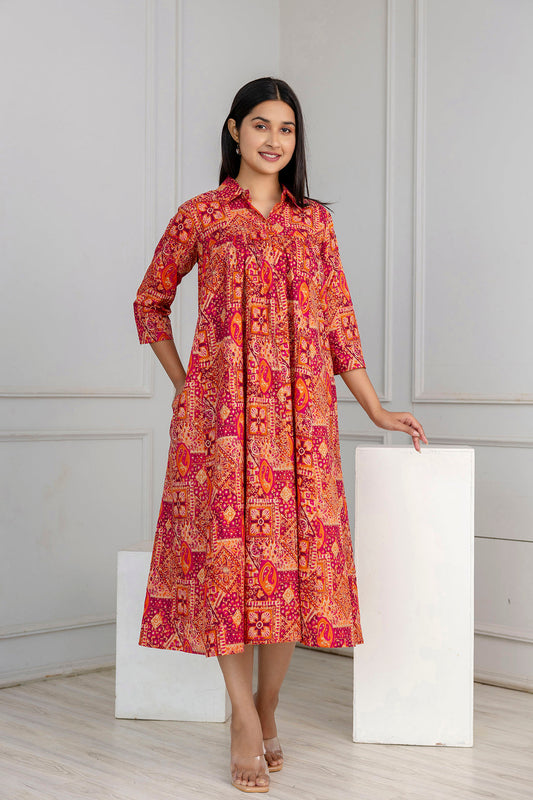 Women Multicolor Printed Flared Dress | LASVINI - Redefining Indian Fashion with Elegance