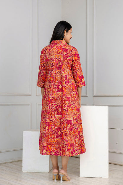 Women Multicolor Printed Flared Dress | LASVINI - Redefining Indian Fashion with Elegance