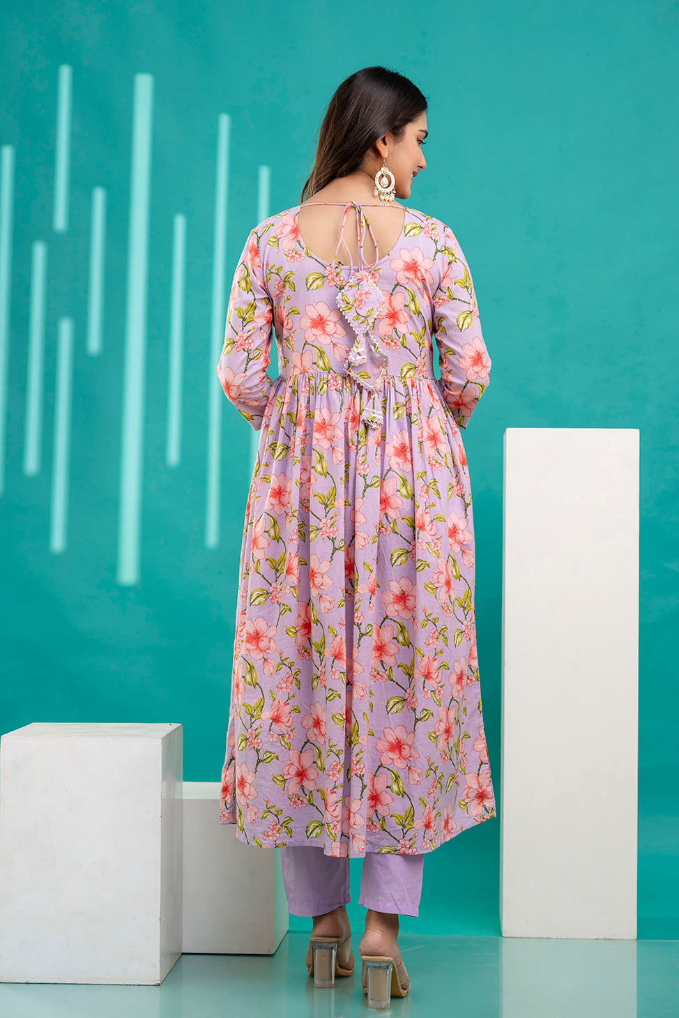 Lavender Printed Anarkali Kurta Set With Dupatta For Women | LASVINI - Redefining Indian Fashion with Elegance