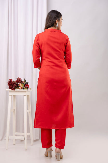 Red Straight Kurta Set With Printed Dupatta for Women | LASVINI - Redefining Indian Fashion with Elegance