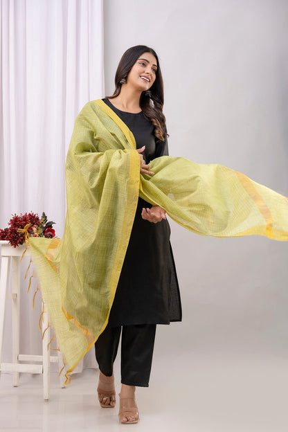 Black Straight Kurta Set With Printed Dupatta for Women | LASVINI - Redefining Indian Fashion with Elegance