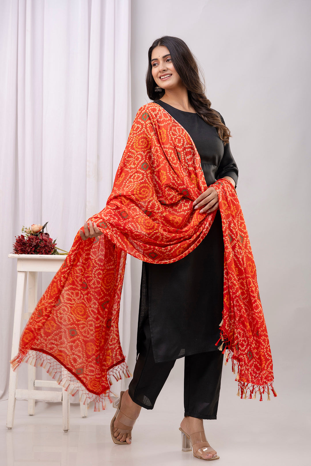 Black Straight Kurta Set With Printed Dupatta for Women | LASVINI - Redefining Indian Fashion with Elegance