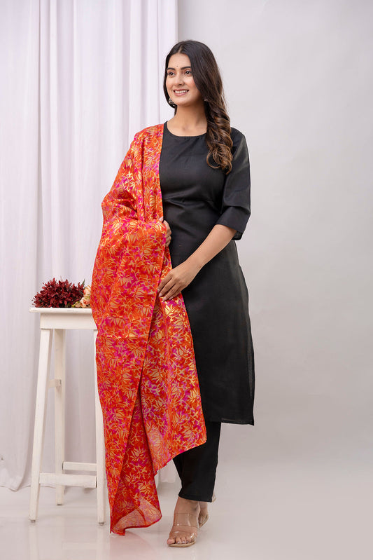 Black Straight Kurta Set With Printed Dupatta for Women | LASVINI - Redefining Indian Fashion with Elegance