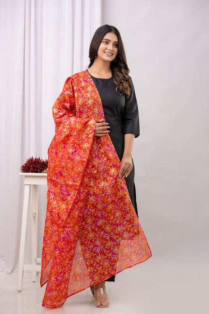 Black Straight Kurta Set With Printed Dupatta for Women | LASVINI - Redefining Indian Fashion with Elegance