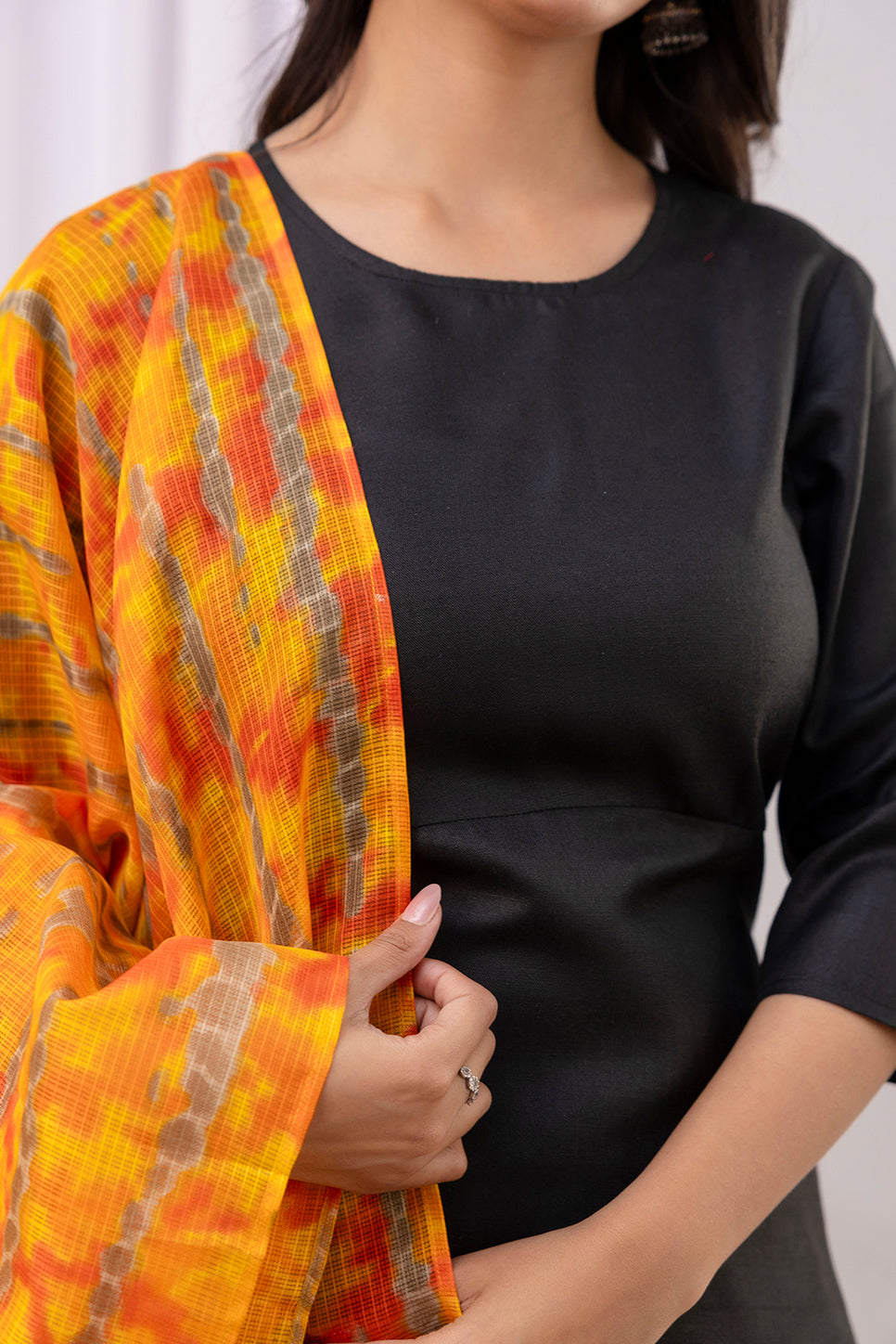 Black Straight Kurta Set With Printed Dupatta for Women | LASVINI - Redefining Indian Fashion with Elegance