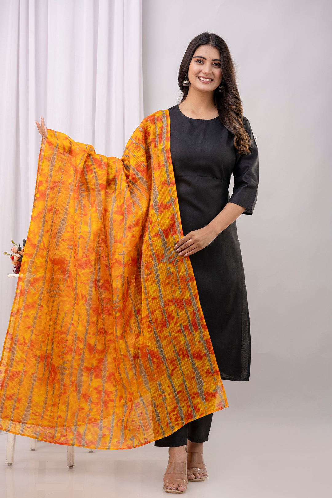 Black Straight Kurta Set With Printed Dupatta for Women | LASVINI - Redefining Indian Fashion with Elegance