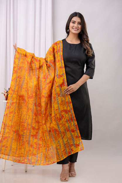 Black Straight Kurta Set With Printed Dupatta for Women | LASVINI - Redefining Indian Fashion with Elegance